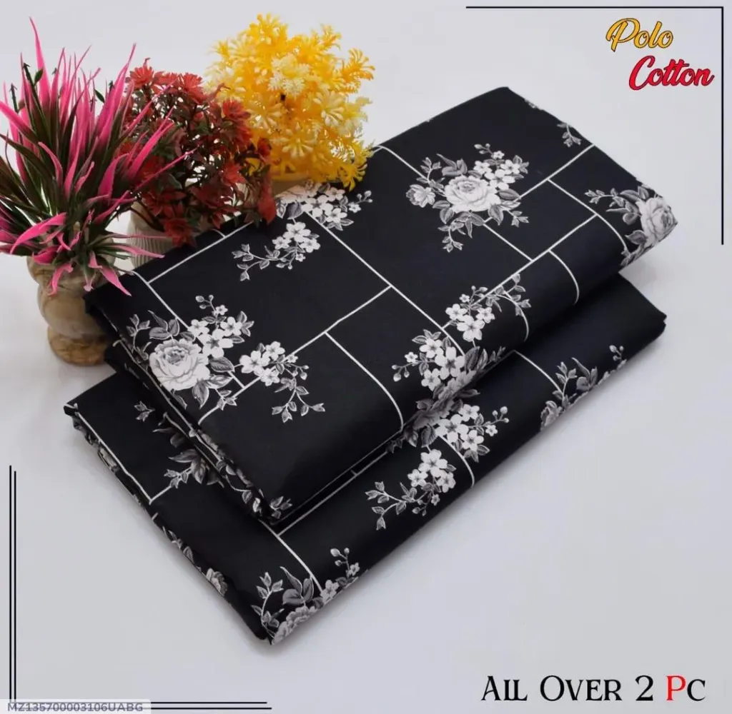 2 Pcs Women’s Unstitched Printed Suit – Polo Cotton Shirt & Trouser Fabric