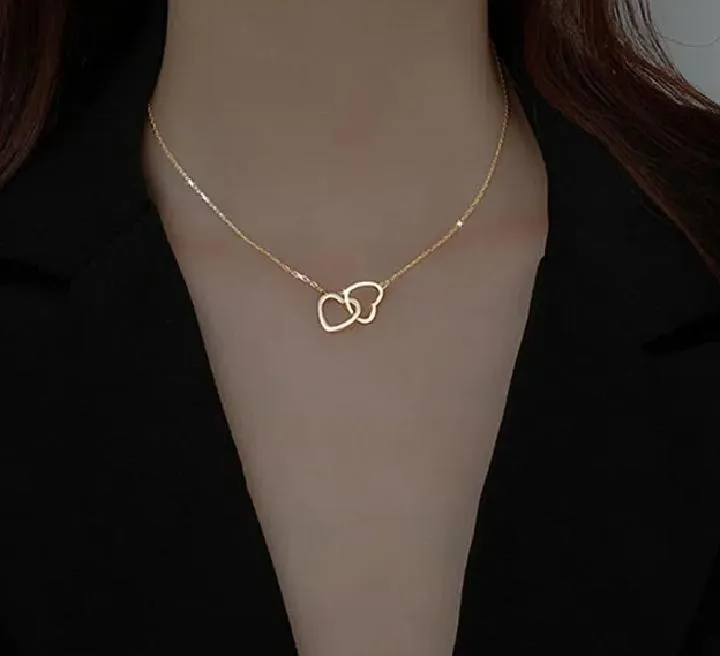 Double Heart Necklace for Women – Romantic Pendant Jewelry Gift